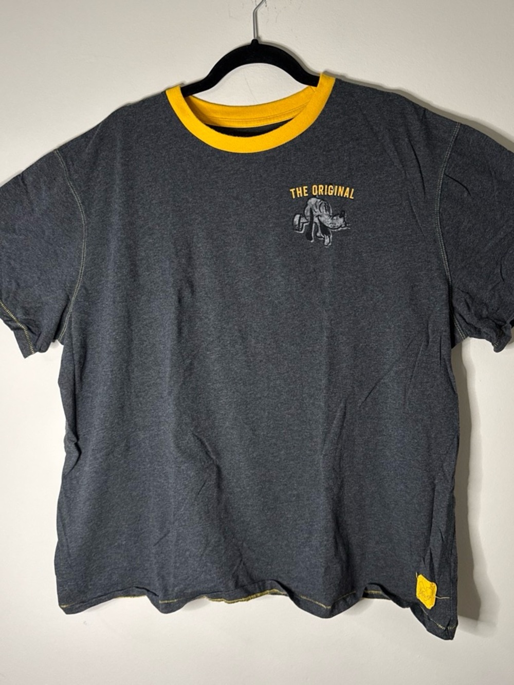 Disney Men's Charcoal Short Sleeve Ringer Tee with Yellow Trim